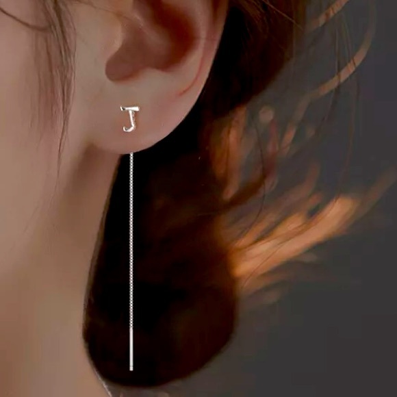 NEW First Initial Name Letter Dangle Drop Silver Tassel Earrings Set 925 Plated - Picture 4 of 16